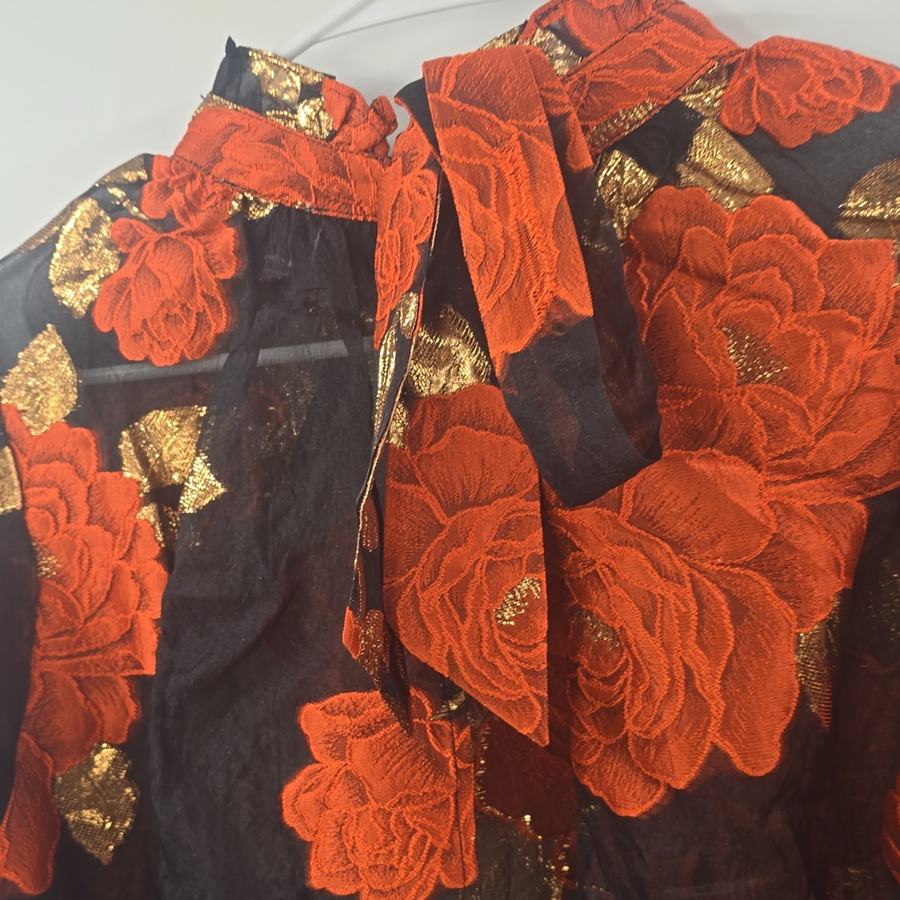 ASOS Florals on High-Neck‎ Ruffle Mini Dress - Orange/Black - Picture 9 of 11